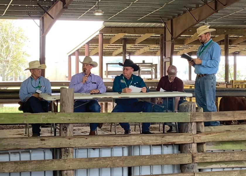 Panel: (left to right) Gene Kubecka, Wendt Ranches; Donnell Brown, R.A. Brown Ranch; Mike Arnold, Arnold Land and Cattle; Ky Pohler, Ph.D., Texas A&M, and moderator  Webb Fields (right).

