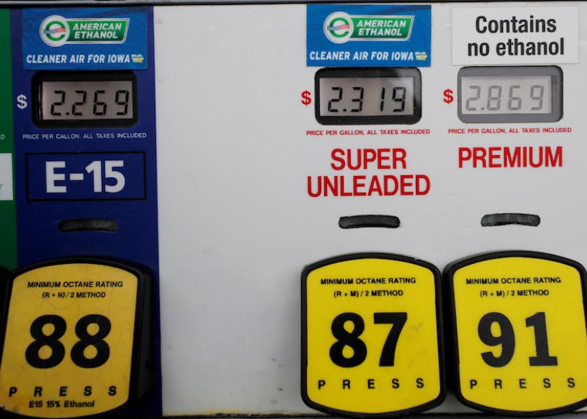 FILE PHOTO: Choices at the gas pump including ethanol or no ethanol gas are seen in Des Moines, Iowa, U.S., January 29, 2020. 