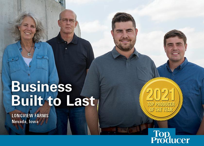The Henry family, including (from left) Laurie and Steve and their son's Scott and Eric, are the winners of the 2021 Top Producer of the Year Award, which is sponsored by BASF and Case IH.