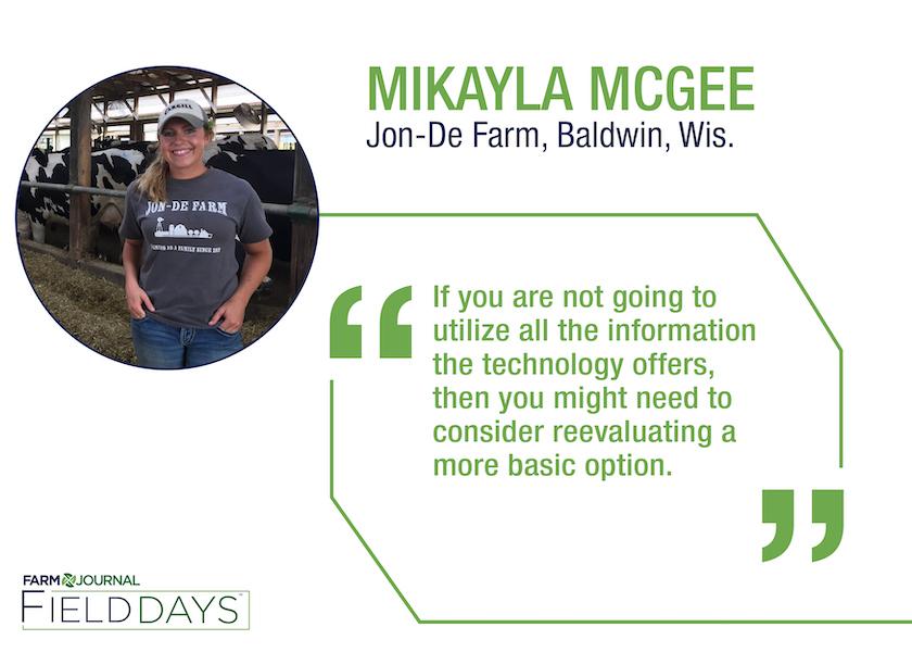Mikayla McGee of Jon-De Farm in Baldwin, Wis., oversees all employees, the hospital barn and more. 