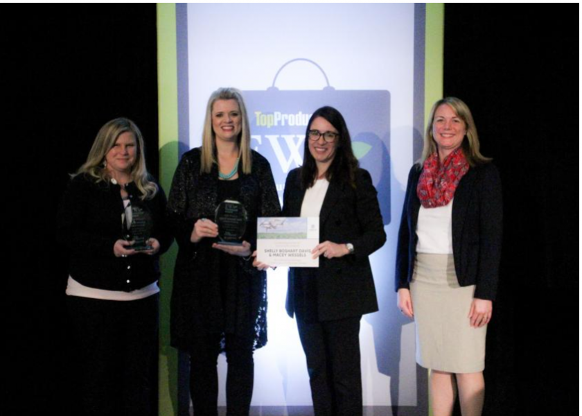 Macey Wessels (far left) and Shelly Boshart Davis are the 2020 Executive Women in Agriculture Trailblazer Award winners. Corteva Agriscience's Monica Sorribas and Top Producer Editor Sara Schafer congratulate them at the 2020 Top Producer Summit.
