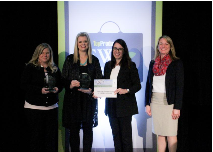 Macey Wessels (far left) and Shelly Boshart Davis are the 2020 Executive Women in Agriculture Trailblazer Award winners. Corteva Agriscience's Monica Sorribas and Top Producer Editor Sara Schafer congratulate them at the 2020 Top Producer Summit.
