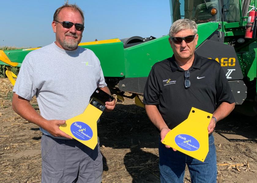 Stalk Knockers have no moving parts and do not require removal for trailer loading. “We are farmers just like our customers,” says Dave McGargill, right, alongside his brother, Kenny. “This is a simple and extremely effective way to save your tires.” 