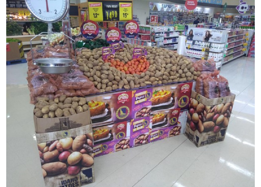 Total access to the Mexican market could boost overall U.S. fresh potato export by 15% annually, industry leaders say. Here, Idaho potatoes are merchandised in a northern Mexico supermarket.
