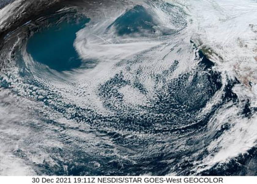 Storm clouds hover over California during wettest December on record. 