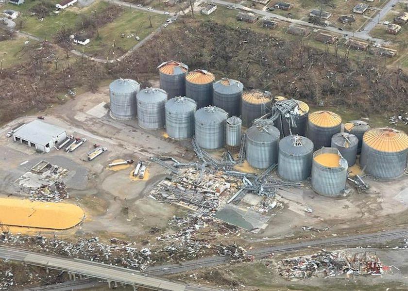 During a rare mid-December tornado outbreak, Mayfield Grain Company in Mayfield, Ky. took a direct hit as portions of the facility were shredded by the powerful storm. Papers from the facility were found 98 miles away.