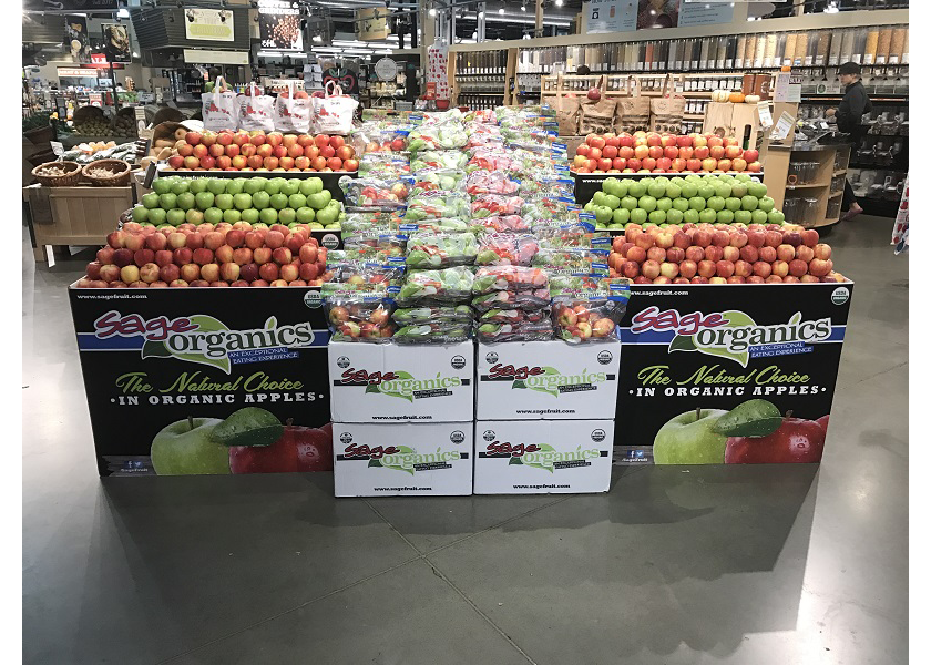 Retail display of Safe Fruit organic fruit
