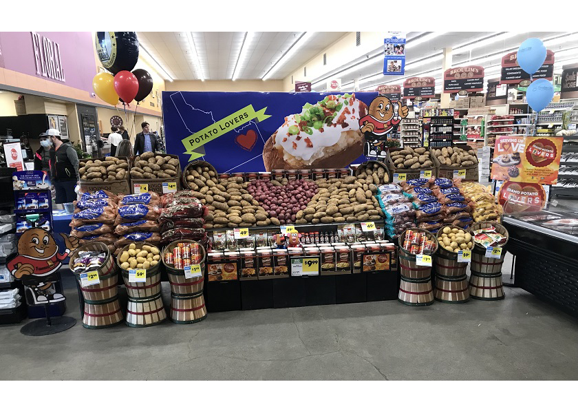 A 2021 award-winning display for the Idaho Potato Lovers Display Contest from Broulims Fresh Food, in Rexburg, Idaho.