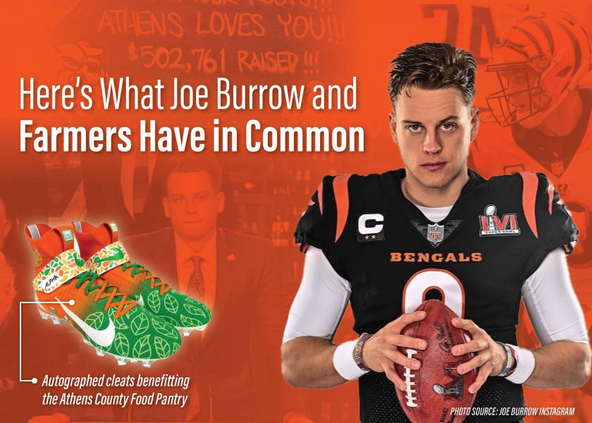 In December, Burrow laced up his special orange-and-green cleats for the NFL’s “My Cause, My Cleats” campaign to help support and campaign for his hunger relief fund. 