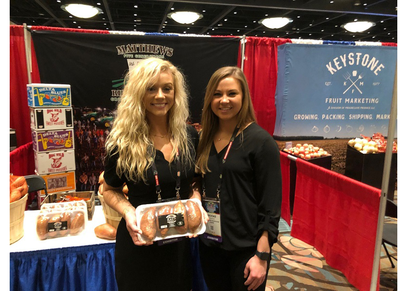 Pictured at the 2022 SEPC Southern Exposure event in Orlando, Fla., in early March:  Autumn Campbell,(left) sales manager with Matthews Ridgeview Farms, Wynne, Ark., with Brooke Eldridge, sales representative.
