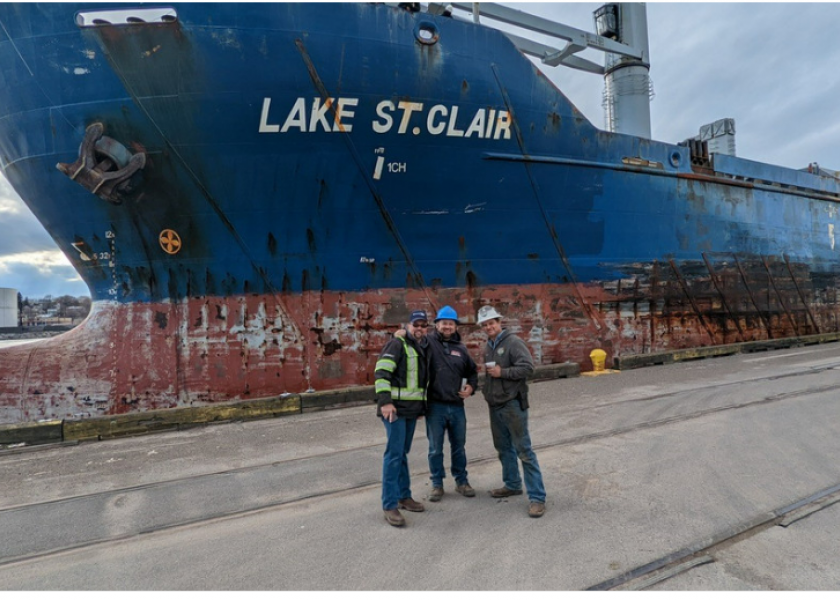The Lake St. Clair ship is moving thousands of metric tons of grain to Europe.