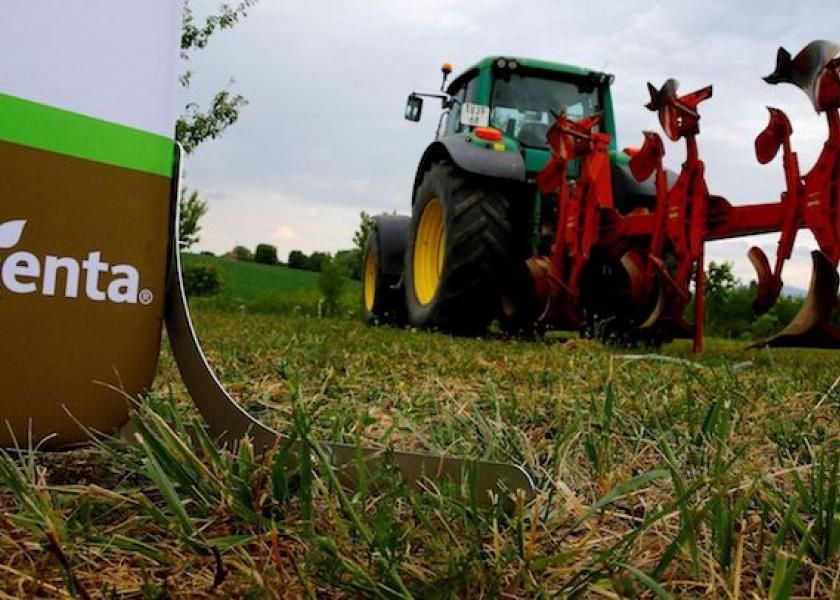The logo of agrochemicals maker Syngenta is seen on a farm in the village of Geispitzen, France June 27, 2017. 