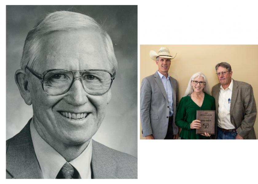 Dr. Bobby Rankin, Las Cruces, New Mexico, received the Beef Improvement Federation Pioneer Award June 3 at the organization’s 54th Annual Symposium and Convention in Las Cruces, New Mexico. Pictured (l to r) are: Matt Perrier, 2022 BIF president, and Bruce and Trina Davis, Dr. Rankin’s daughter and son-in-law, Springer, New Mexico.