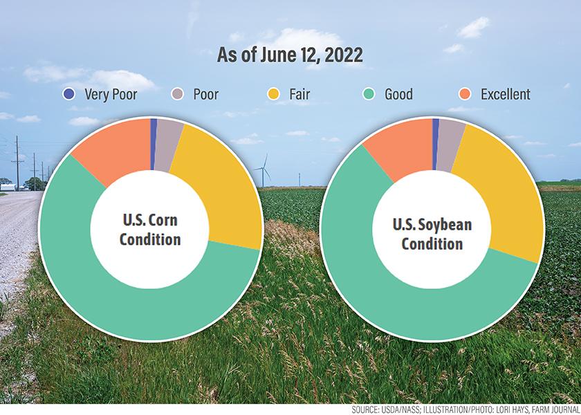 After a challenging start, the U.S. corn and soybean crops are looking good. Planting is nearly complete and condition ratings are strong.