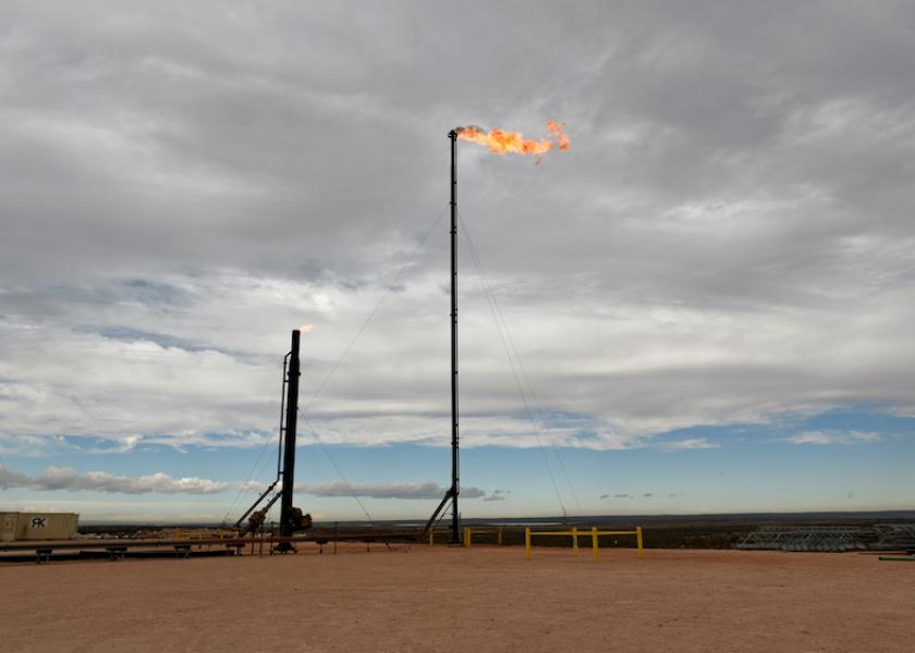 Natural gas flares off at a production facility owned by Exxon near Carlsbad, New Mexico, U.S. February 11, 2019. 