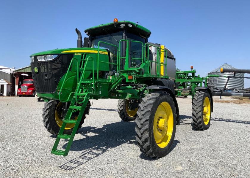 This 2021 John Deere R4044 sprayer with 463 hours sold for $402,750 at a May online auction in Lake City, Ark.