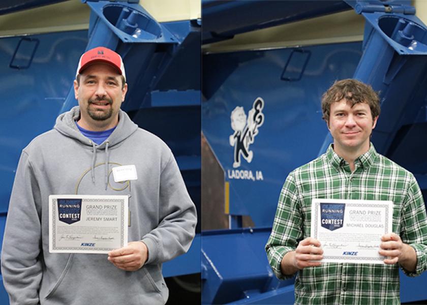 The contest winners – Michael Douglas from Henry County, Kentucky, (right) and Jeremy Smart from Peebles, Ohio (left) – both own carts from that historic first run. 