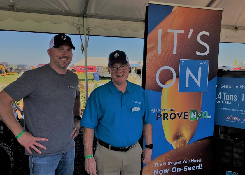 Pivot Bio's Matt Kestel, far left, and Keith O'Bryan talked with Farm Journal earlier this week about the company's new Proven 40 On-Seed nitrogen for corn and Return On-Seed nitrogen for small grains.