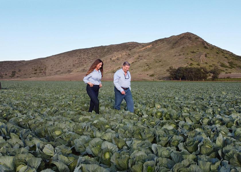Bridget Boskovich and Phil Boskovich walk lettuce fields.  