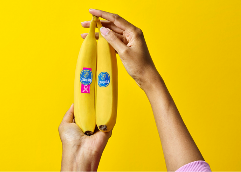 Chiquita swaps its blue stickers for pink In honor of National Breast Cancer Awareness Month.