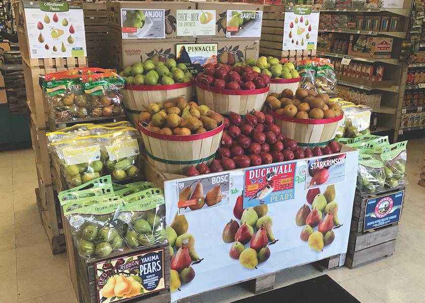 Prioritize pears on displays before fall is over.