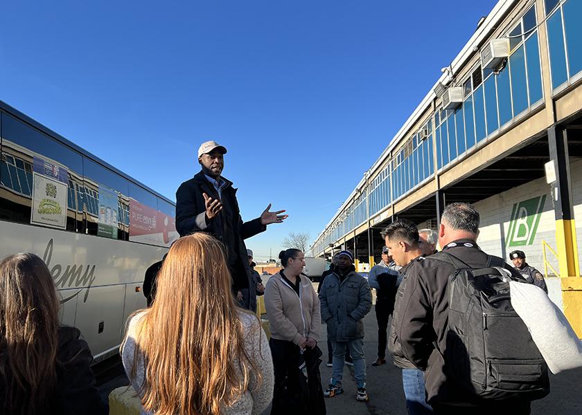 Hunts Point Produce Market CEO Phillip Grant speaks to attendees of the New York Produce Show on a tour of the Bronx facility.