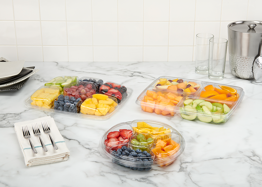 Essentials Platters are available with four to seven compartments, ranging from 40- to 142-ounce capacities.