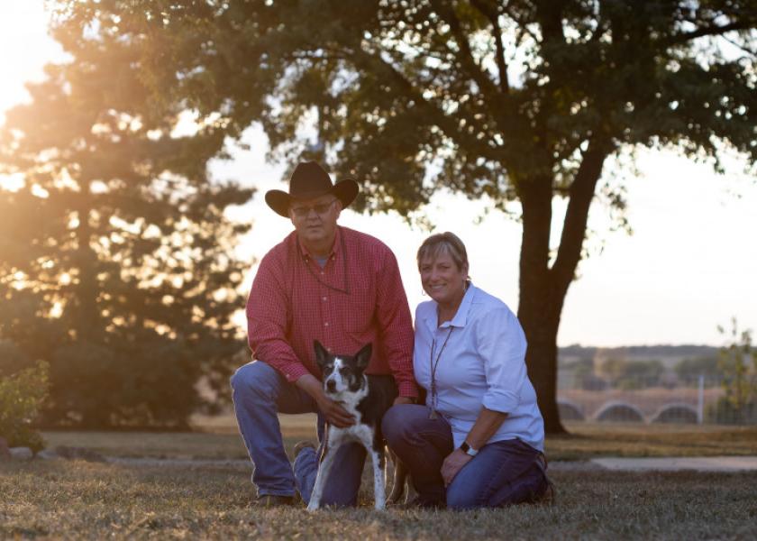 Tough, 2023 Farm Bureau Farm Dog of the Year with her owners, Denny and Donna Ashcraft.