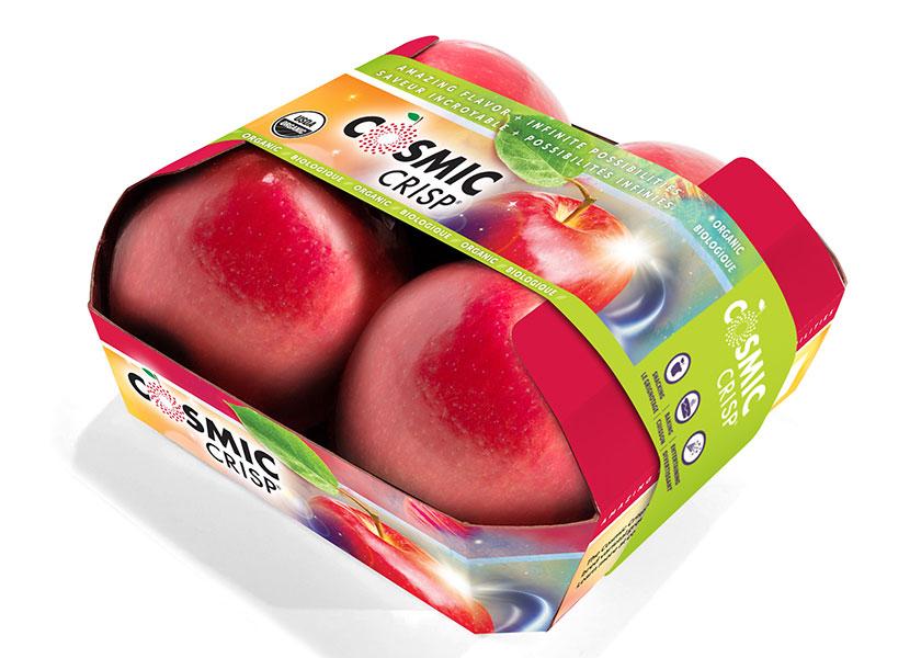  Stemilt Growers LLC, Wenatchee, Wash., recently released an organic Cosmic Crisp version of the sustainable EZ Band package the company launched last fall, says Brianna Shales, marketing director.