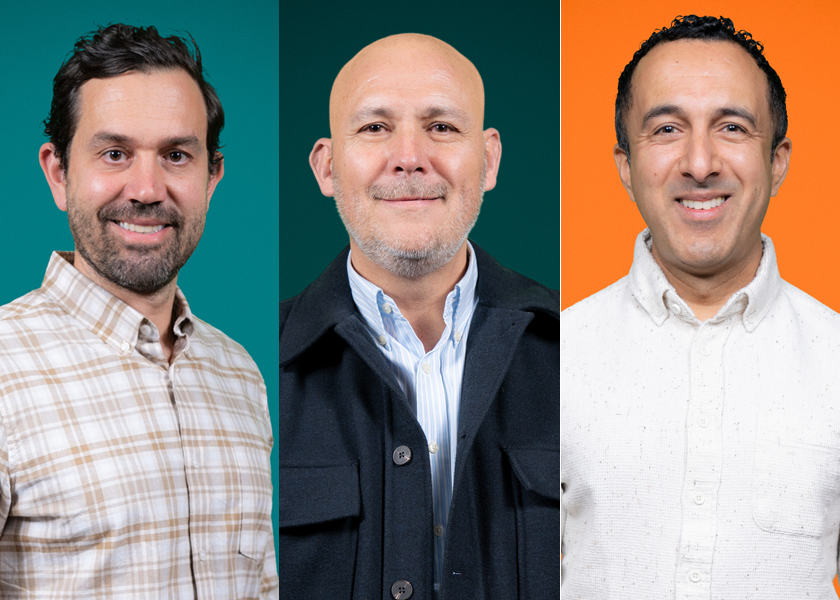 Joining ProducePay are, from left, Karl Varsanyi, president of marketplace; Manolo Reyes, senior vice president of retail and alternative channels; and Ravi Jolly, vice president of strategic partnerships.
