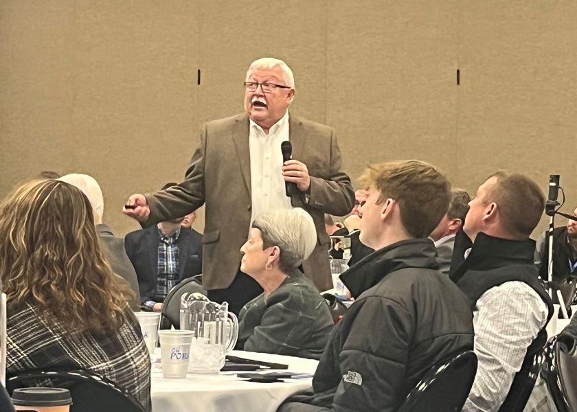 Steve Meyer, an economist with Partners for Production Agriculture, discusses why demand is so difficult to predict during a session at the Ohio Pork Congress. 