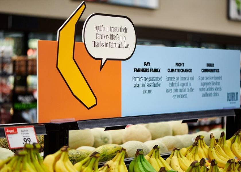 A display of Equifruit bananas taken in a Longo Market in Toronto.