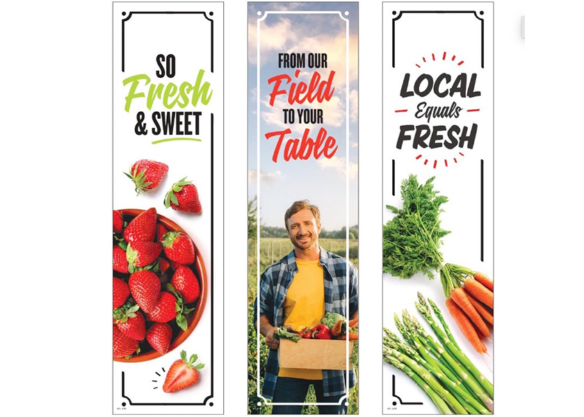 Store signs that highlight local produce can differentiate a retailer.