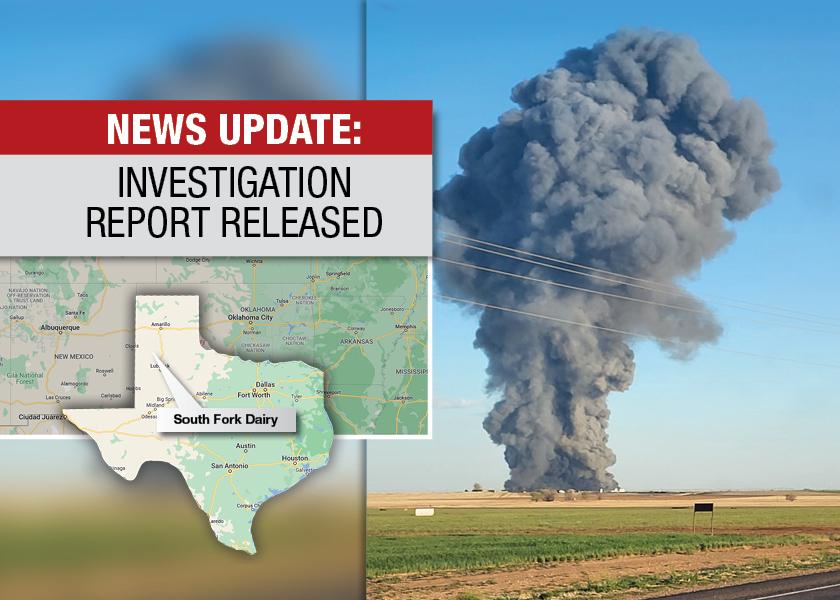 According to a new release from the Texas State Fire Marshal’s Office, the investigation found the fire originated in the northern end of the dairy, and was the result of a “failure of a piece of equipment that is used within the dairy on a daily basis.”