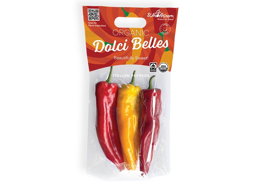 Dolci Belles organic Italian sweet peppers are new from Amado, Ariz.-based Wholesum, says Joanna Jaramillo, marketing manager.