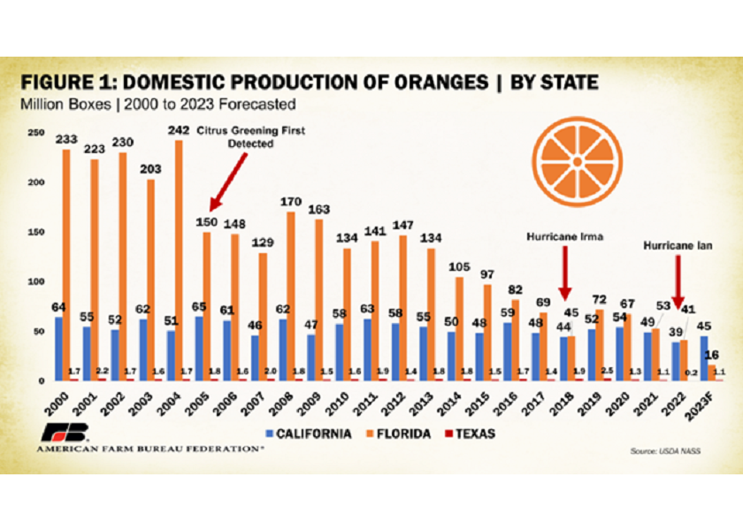 Citrus greening disease in Florida has hammered orange output in the state.