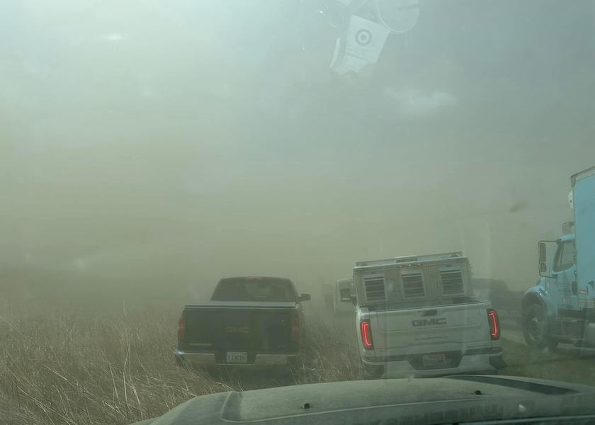 A view of vehicles in a dust storm, which cut visibility to near zero and triggered a series of chain-reaction crashes involving dozens of vehicles, on a highway in Springfield, Illinois, U.S. May 1, 2023 in this picture obtained from social media. 