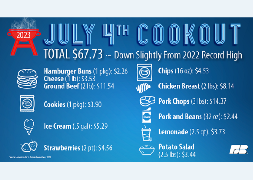 Families can expect to pay $67.73 to host an Independence Day cookout for 10 people, the American Farm Bureau Federation reports, a decrease of 3% year over year, yet 14% higher than two years ago.