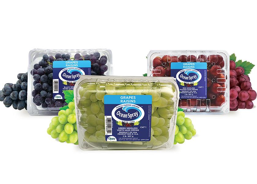 All Ocean Spray grape varieties are available in clamshells and bags.