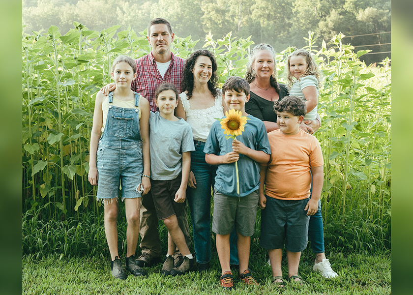 TendWell Farm is owned by two families. At left are Steven Beltram and wife Becca Nestler with their two children, Annabelle and Leo Beltrami. At right are Danielle Hutchison and her three children, Della, Coen and Max Hutchison.