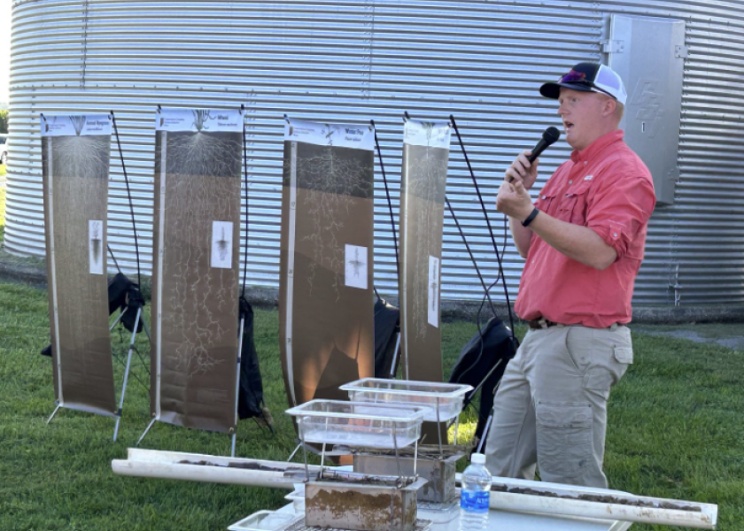 Indiana farmer Aaron Krueger told the almost 80 people in attendance that his soil health and organic material has grown as his cover crop diversity has grown