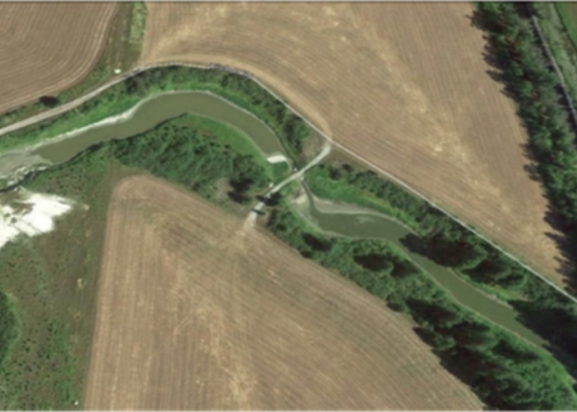 Aerial view of unauthorized dam.