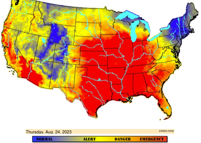 Heat stress will continue to affect major cattle producing states over the next several days, according to the USDA Agricultural Research Service’s U.S. Meat Animal Research Center. The center works in partnership with the National Oceanic and Atmospheric Administration (NOAA) National Weather Service, 
