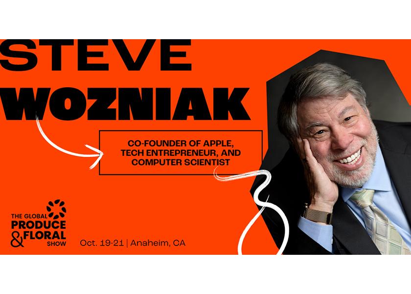 The International Fresh Produce Association’s Global Produce & Floral show this October will feature Steve Wozniak as a keynote speaker, introduced by incoming IFPA Chair John Anderson, CEO of Oppy.