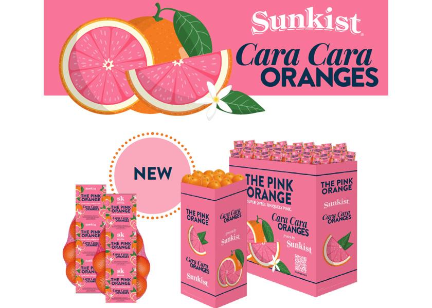 Sunkist Growers has redesigned packaging and merchandising for cara cara oranges, leaning into the fruit's unique, pink hue.