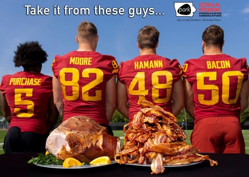 The Iowa Pork Producers Association’s viral 'Purchase Moore Hamann Bacon' marketing initiative with Iowa State football players is adding a new element: Linebacker Alec Cook. 