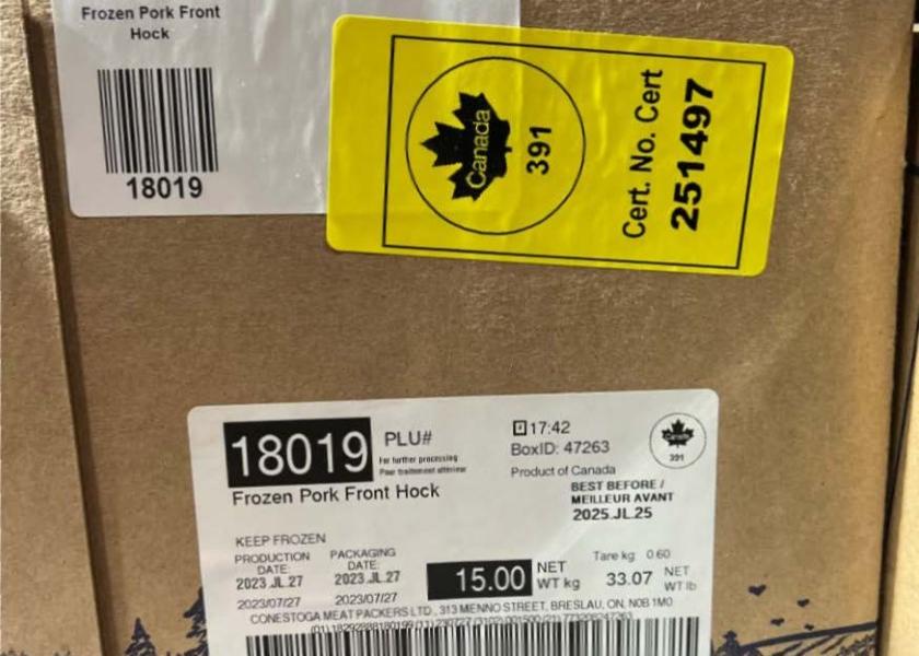 The products subject to recall bear Canadian establishment number “391” inside the Canadian mark of inspection.