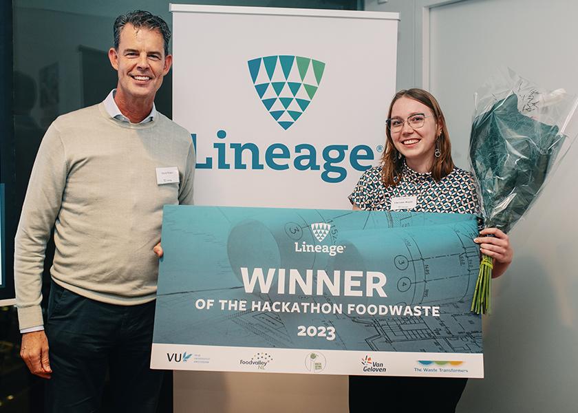 The winning hackathon team, Fungi For Future, created a mycelium-based packaging project and will receive a monetary prize award, along with participation in an incubator program hosted by Lineage Logistics and The Waste Transformers. 