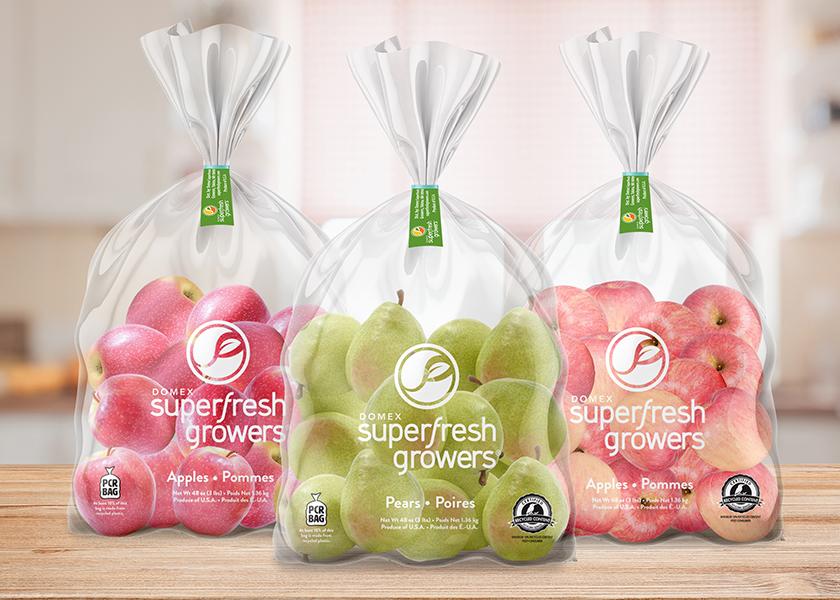 Washington-based grower-shipper Superfresh Growers has introduced its first apple and pear bags made from post-consumer recycled plastic.