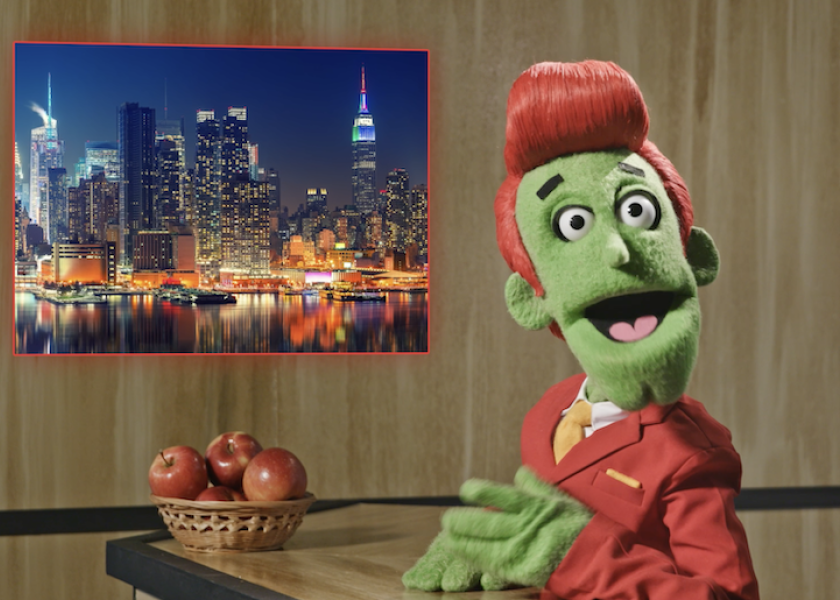 Bob for Apples from New York is the association’s newest spokespuppet, and he is talking about apples and the New York City Marathon.